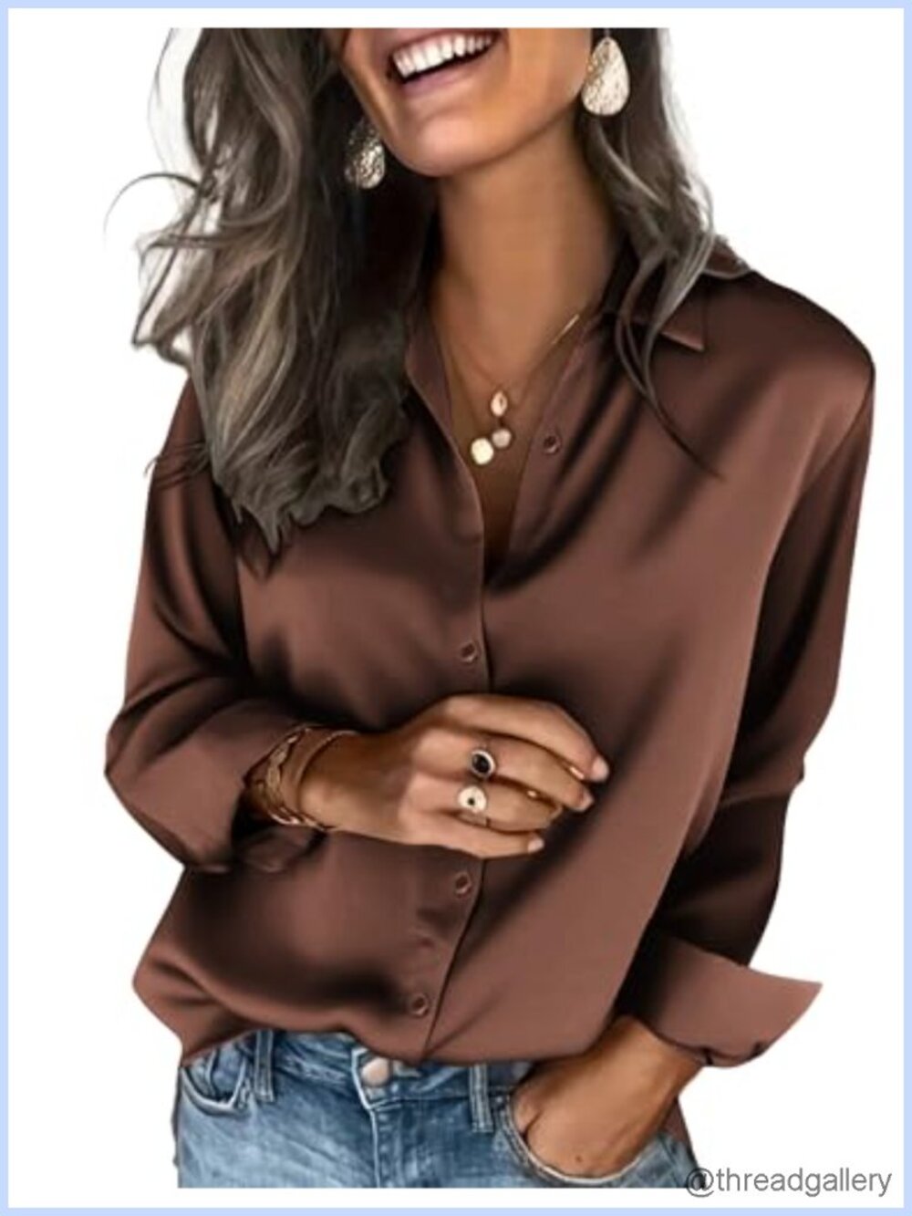 Satin Button Down Blouse Long Sleeve Tailored Shirt